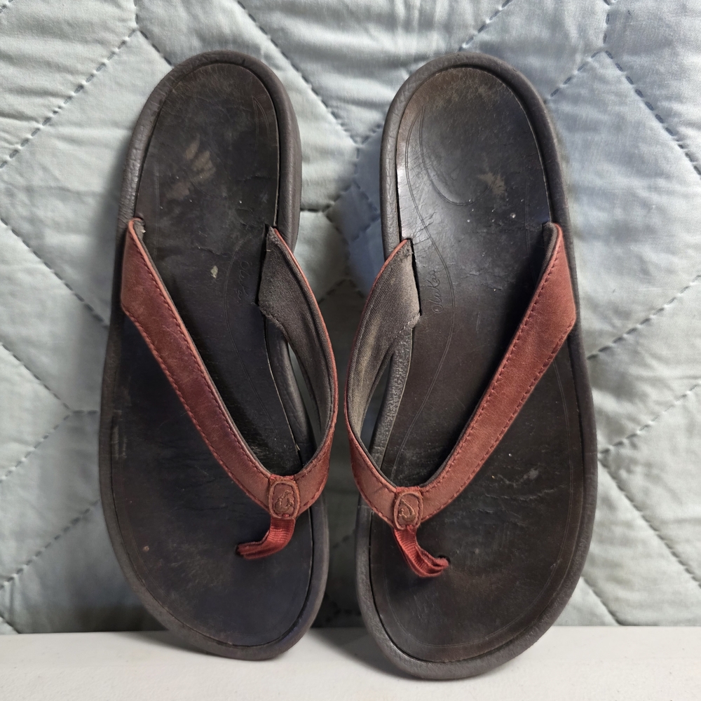 Olukai Women's Brown Leather Strap Flip-Flop Sandals Sz 9